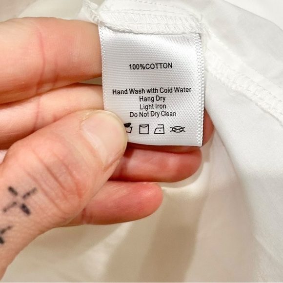 P Cill Poplin Button Up Blouse 3/4 Poof Balloon Sleeves White Large Elegant Work - Picture 8 of 12